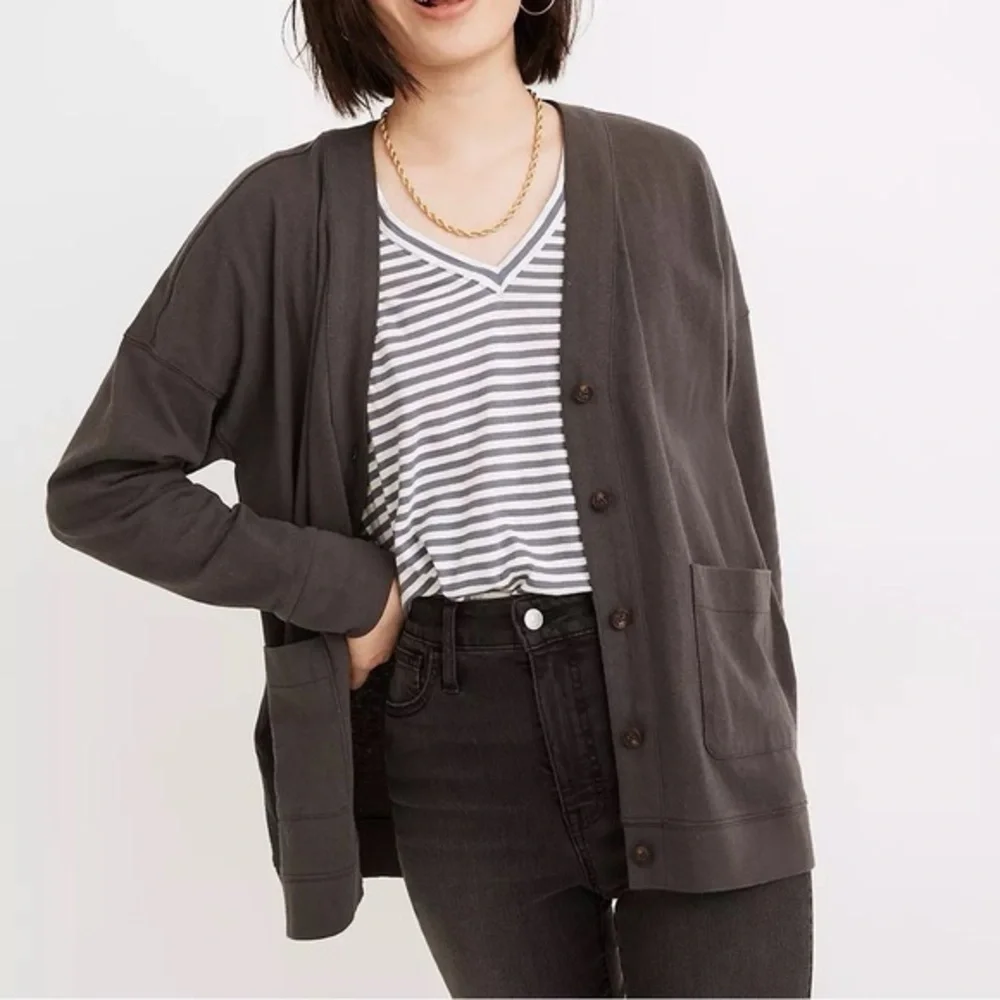 Madewell - Gun Metal Button Down 2 Pocket Lightweight Long Sleeve Cardigan SZ XS